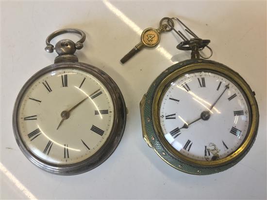 2 Verge pocket watches (shagreen)(-)